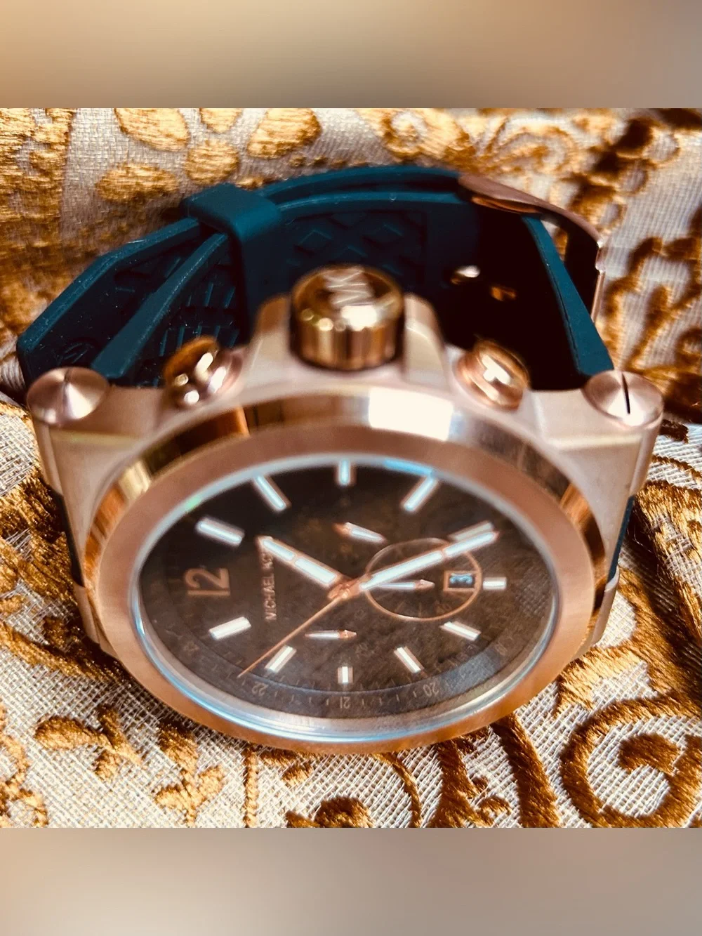 Michael Kors Dylan Men’s Black and Rose Gold Chronograph Watch